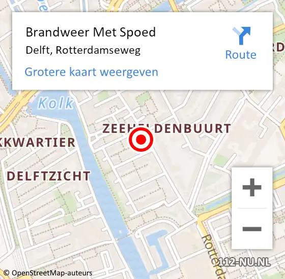Locatie op kaart van de 112 melding: Brandweer Met Spoed Naar Delft, Rotterdamseweg op 25 februari 2024 13:22