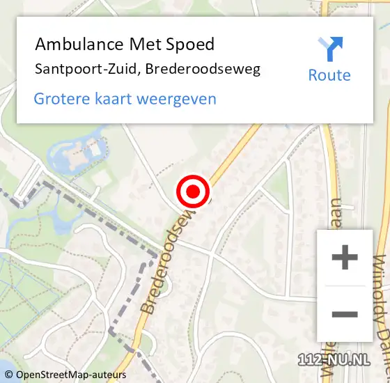 Locatie op kaart van de 112 melding: Ambulance Met Spoed Naar Santpoort-Zuid, Brederoodseweg op 25 februari 2024 13:32