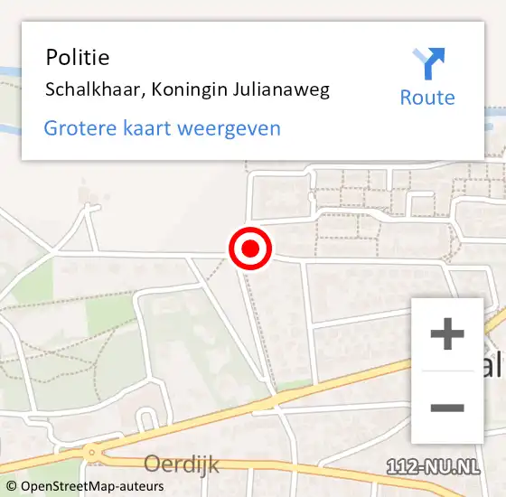 Locatie op kaart van de 112 melding: Politie Schalkhaar, Koningin Julianaweg op 25 februari 2024 13:37
