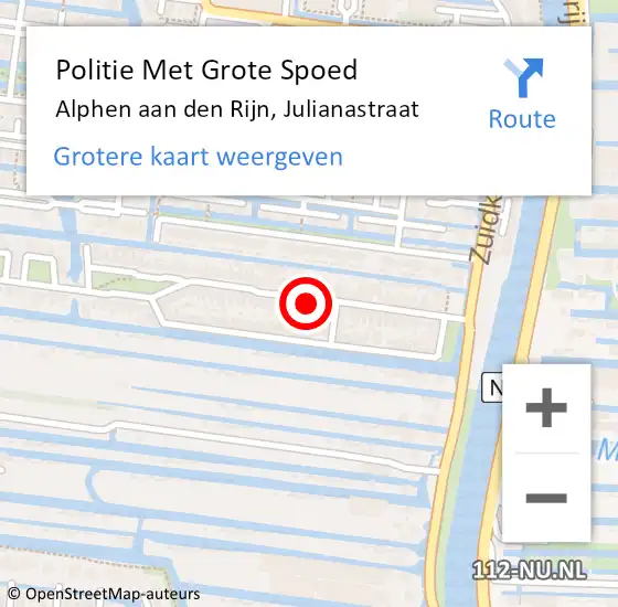 Locatie op kaart van de 112 melding: Politie Met Grote Spoed Naar Alphen aan den Rijn, Julianastraat op 25 februari 2024 14:01