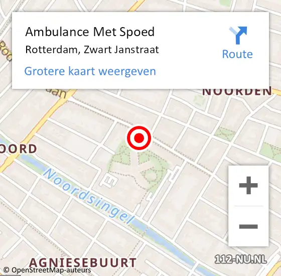 Locatie op kaart van de 112 melding: Ambulance Met Spoed Naar Rotterdam, Zwart Janstraat op 25 februari 2024 14:24
