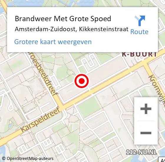 Locatie op kaart van de 112 melding: Brandweer Met Grote Spoed Naar Amsterdam, Kikkensteinstraat op 25 februari 2024 14:48