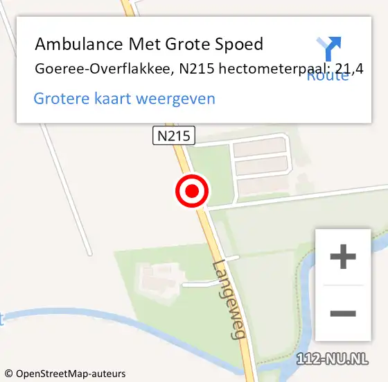 Locatie op kaart van de 112 melding: Ambulance Met Grote Spoed Naar Goeree-Overflakkee, N215 hectometerpaal: 21,4 op 25 februari 2024 14:49