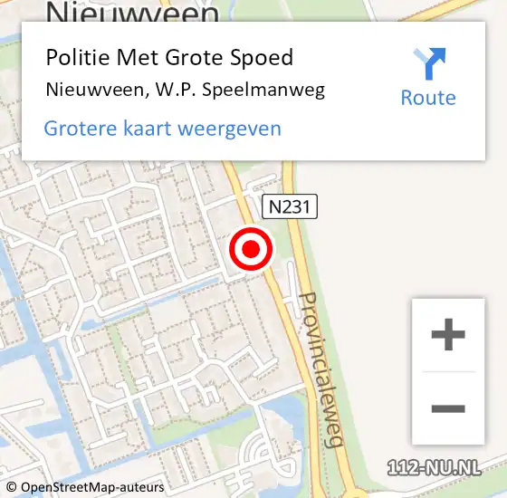 Locatie op kaart van de 112 melding: Politie Met Grote Spoed Naar Nieuwveen, W.P. Speelmanweg op 25 februari 2024 15:03