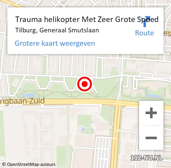 Locatie op kaart van de 112 melding: Trauma helikopter Met Zeer Grote Spoed Naar Tilburg, Generaal Smutslaan op 25 februari 2024 15:18