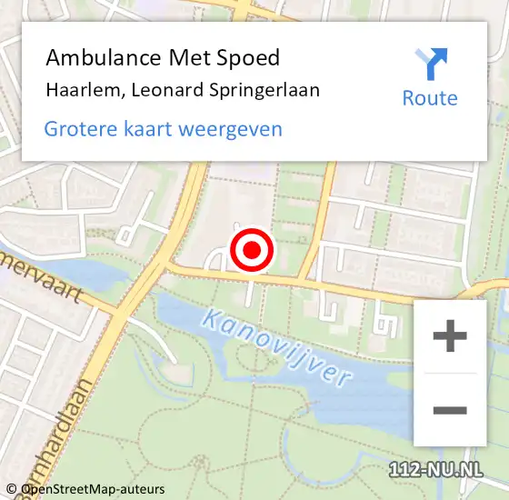 Locatie op kaart van de 112 melding: Ambulance Met Spoed Naar Haarlem, Leonard Springerlaan op 25 februari 2024 15:45