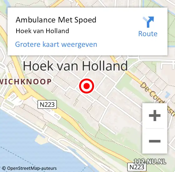 Locatie op kaart van de 112 melding: Ambulance Met Spoed Naar Hoek van Holland op 25 februari 2024 16:28