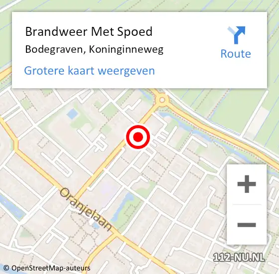 Locatie op kaart van de 112 melding: Brandweer Met Spoed Naar Bodegraven, Koninginneweg op 25 februari 2024 17:22
