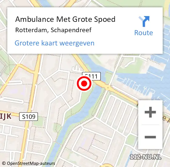 Locatie op kaart van de 112 melding: Ambulance Met Grote Spoed Naar Rotterdam, Schapendreef op 25 februari 2024 17:37