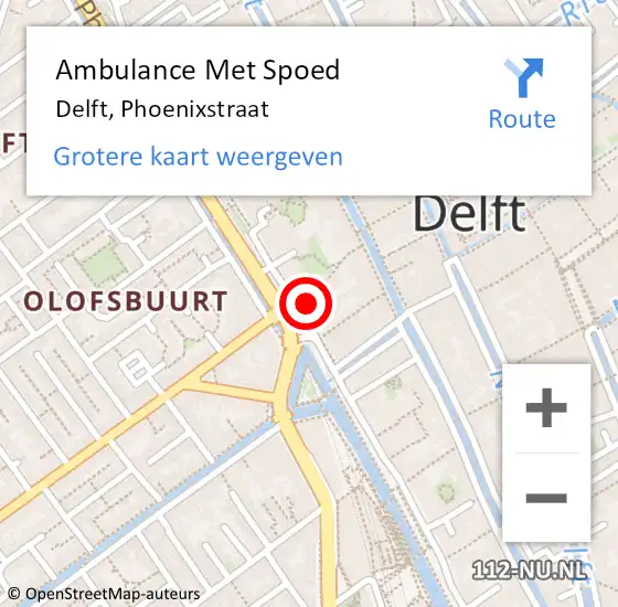 Locatie op kaart van de 112 melding: Ambulance Met Spoed Naar Delft, Phoenixstraat op 25 februari 2024 17:47