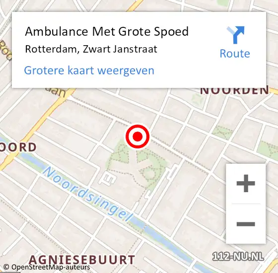 Locatie op kaart van de 112 melding: Ambulance Met Grote Spoed Naar Rotterdam, Zwart Janstraat op 25 februari 2024 18:12