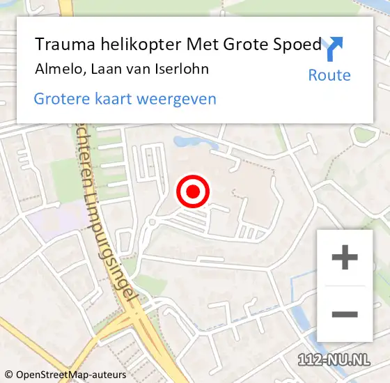 Locatie op kaart van de 112 melding: Trauma helikopter Met Grote Spoed Naar Almelo, Laan van Iserlohn op 25 februari 2024 18:56