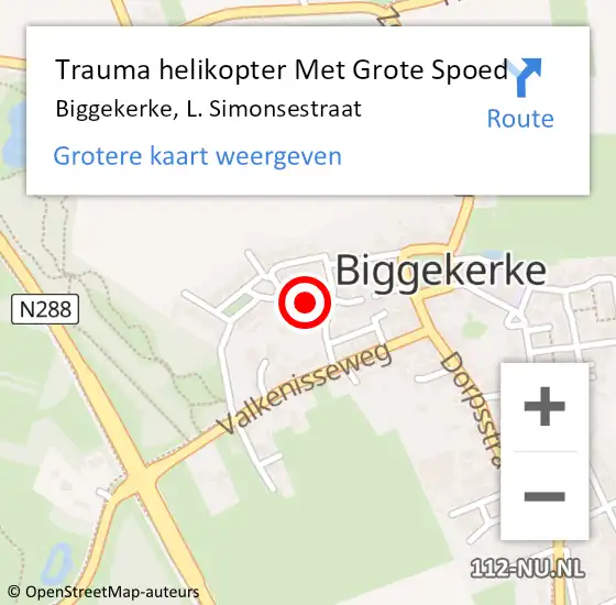 Locatie op kaart van de 112 melding: Trauma helikopter Met Grote Spoed Naar Biggekerke, L. Simonsestraat op 25 februari 2024 19:20
