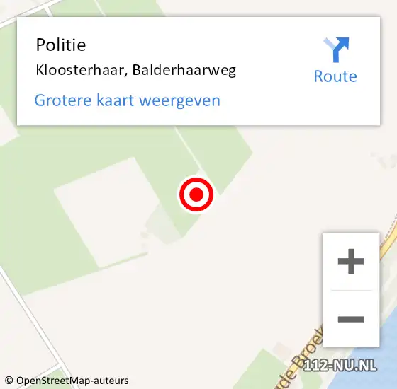 Locatie op kaart van de 112 melding: Politie Kloosterhaar, Balderhaarweg op 25 februari 2024 20:40