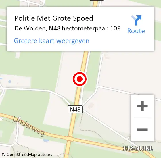 Locatie op kaart van de 112 melding: Politie Met Grote Spoed Naar De Wolden, N48 hectometerpaal: 109 op 25 februari 2024 20:46