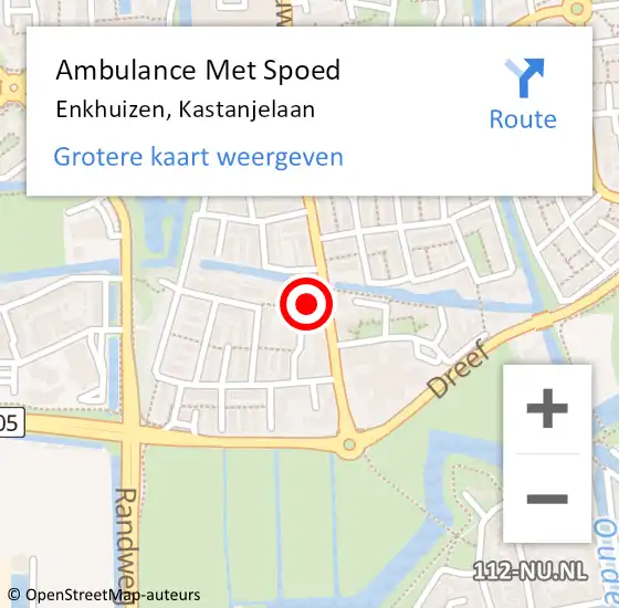 Locatie op kaart van de 112 melding: Ambulance Met Spoed Naar Enkhuizen, Kastanjelaan op 25 februari 2024 21:06