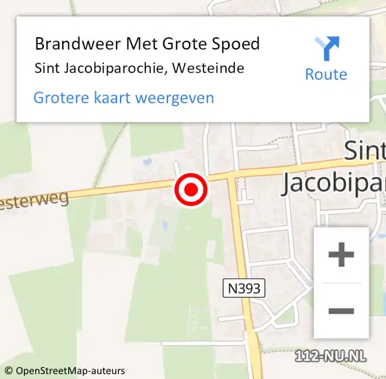 Locatie op kaart van de 112 melding: Brandweer Met Grote Spoed Naar Sint Jacobiparochie, Westeinde op 25 februari 2024 21:21