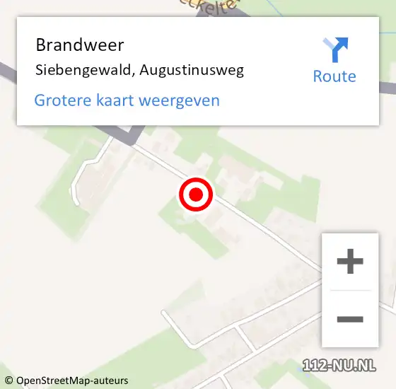 Locatie op kaart van de 112 melding: Brandweer Siebengewald, Augustinusweg op 25 februari 2024 21:28