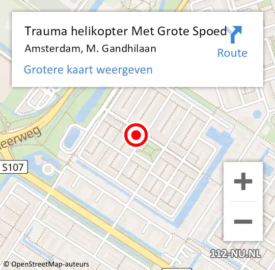 Locatie op kaart van de 112 melding: Trauma helikopter Met Grote Spoed Naar Amsterdam, M. Gandhilaan op 25 februari 2024 21:45