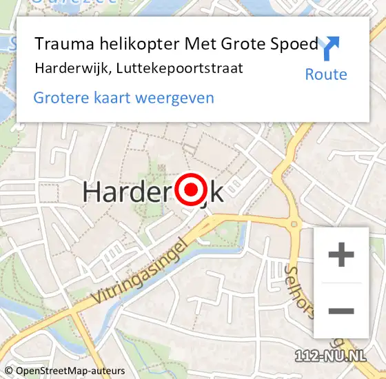 Locatie op kaart van de 112 melding: Trauma helikopter Met Grote Spoed Naar Harderwijk, Luttekepoortstraat op 25 februari 2024 23:01