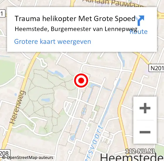 Locatie op kaart van de 112 melding: Trauma helikopter Met Grote Spoed Naar Heemstede, Burgemeester van Lennepweg op 25 februari 2024 23:05