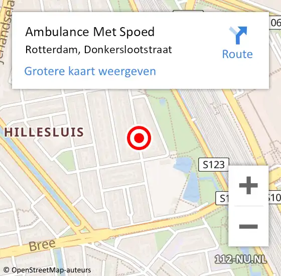 Locatie op kaart van de 112 melding: Ambulance Met Spoed Naar Rotterdam, Donkerslootstraat op 25 februari 2024 23:52