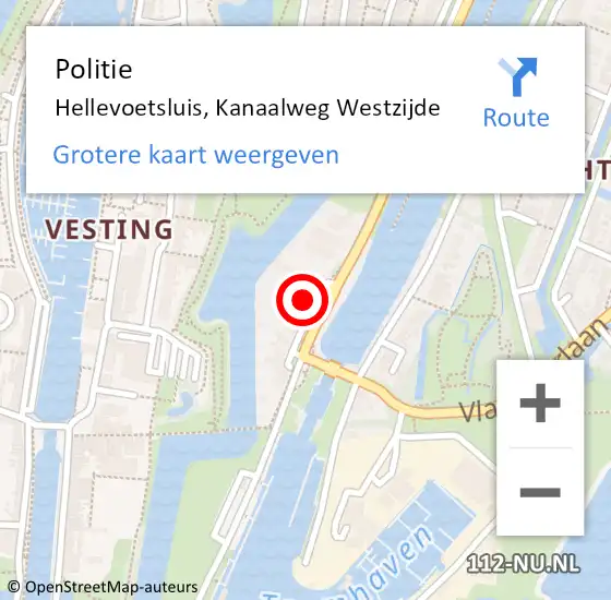 Locatie op kaart van de 112 melding: Politie Hellevoetsluis, Kanaalweg Westzijde op 26 februari 2024 00:13