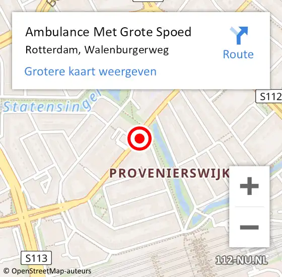 Locatie op kaart van de 112 melding: Ambulance Met Grote Spoed Naar Rotterdam, Walenburgerweg op 26 februari 2024 01:04