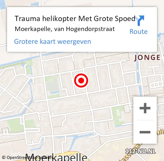 Locatie op kaart van de 112 melding: Trauma helikopter Met Grote Spoed Naar Moerkapelle, van Hogendorpstraat op 26 februari 2024 05:27