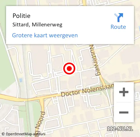 Locatie op kaart van de 112 melding: Politie Sittard, Millenerweg op 26 februari 2024 05:57
