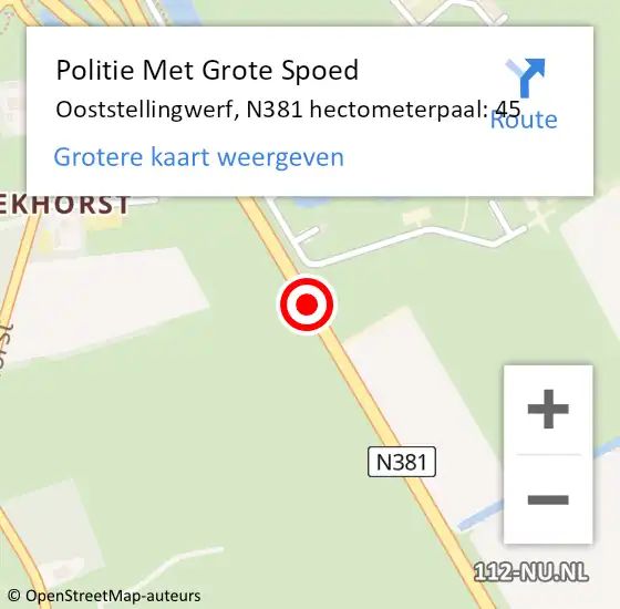 Locatie op kaart van de 112 melding: Politie Met Grote Spoed Naar Ooststellingwerf, N381 hectometerpaal: 45 op 26 februari 2024 06:25