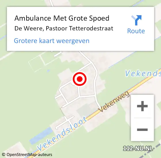 Locatie op kaart van de 112 melding: Ambulance Met Grote Spoed Naar De Weere, Pastoor Tetterodestraat op 26 februari 2024 06:42