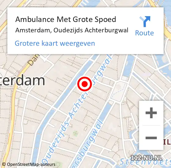 Locatie op kaart van de 112 melding: Ambulance Met Grote Spoed Naar Amsterdam, Oudezijds Achterburgwal op 26 februari 2024 07:04