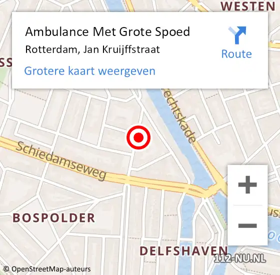 Locatie op kaart van de 112 melding: Ambulance Met Grote Spoed Naar Rotterdam, Jan Kruijffstraat op 26 februari 2024 07:51