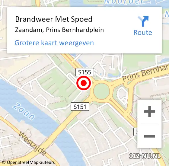 Locatie op kaart van de 112 melding: Brandweer Met Spoed Naar Zaandam, Prins Bernhardplein op 26 februari 2024 07:59