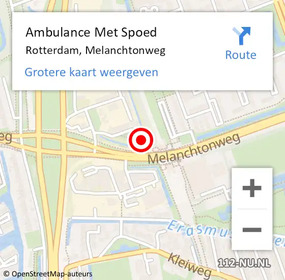 Locatie op kaart van de 112 melding: Ambulance Met Spoed Naar Rotterdam, Melanchtonweg op 26 februari 2024 08:07