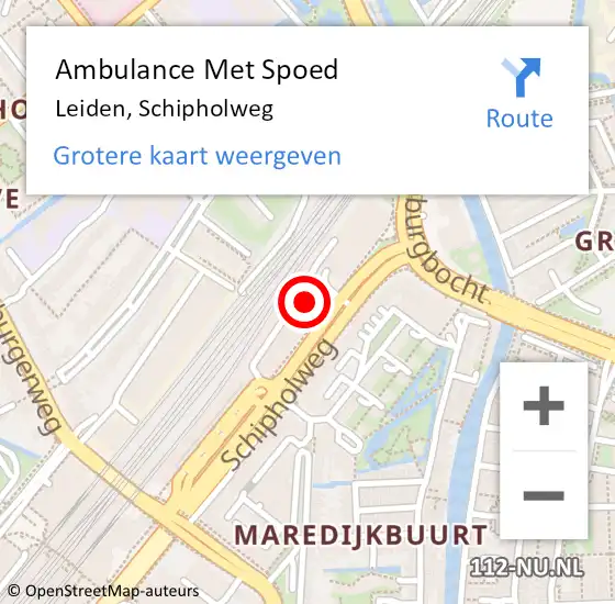 Locatie op kaart van de 112 melding: Ambulance Met Spoed Naar Leiden, Schipholweg op 26 februari 2024 08:17