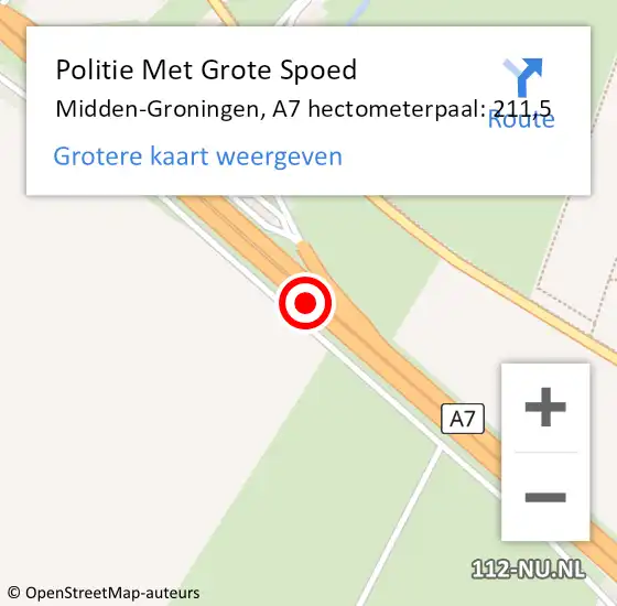 Locatie op kaart van de 112 melding: Politie Met Grote Spoed Naar Midden-Groningen, A7 hectometerpaal: 211,5 op 26 februari 2024 09:16