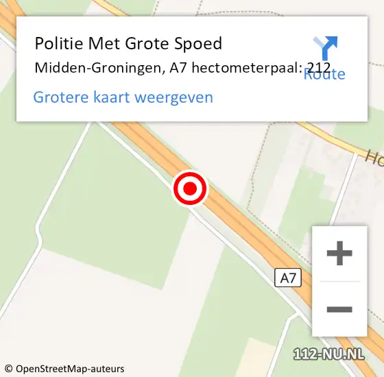 Locatie op kaart van de 112 melding: Politie Met Grote Spoed Naar Midden-Groningen, A7 hectometerpaal: 212 op 26 februari 2024 09:16