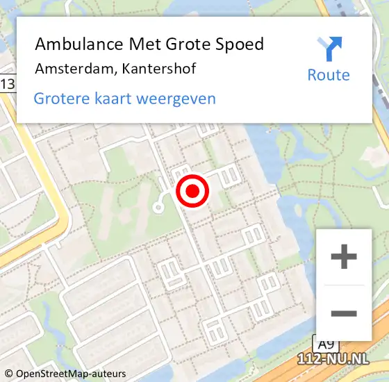 Locatie op kaart van de 112 melding: Ambulance Met Grote Spoed Naar Amsterdam, Kantershof op 26 februari 2024 09:57