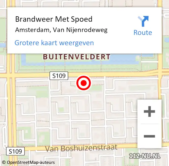 Locatie op kaart van de 112 melding: Brandweer Met Spoed Naar Amsterdam, Van Nijenrodeweg op 26 februari 2024 11:21