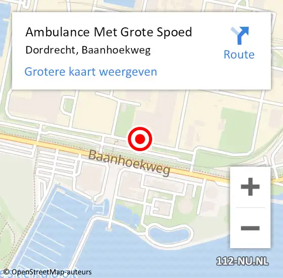 Locatie op kaart van de 112 melding: Ambulance Met Grote Spoed Naar Dordrecht, Baanhoekweg op 26 februari 2024 11:38