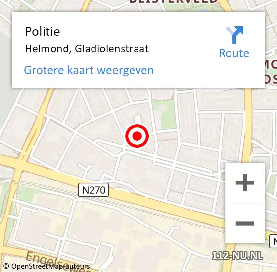 Locatie op kaart van de 112 melding: Politie Helmond, Gladiolenstraat op 26 februari 2024 12:14