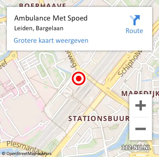 Locatie op kaart van de 112 melding: Ambulance Met Spoed Naar Leiden, Bargelaan op 26 februari 2024 12:46
