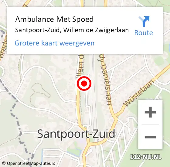 Locatie op kaart van de 112 melding: Ambulance Met Spoed Naar Santpoort-Zuid, Willem de Zwijgerlaan op 26 februari 2024 12:48