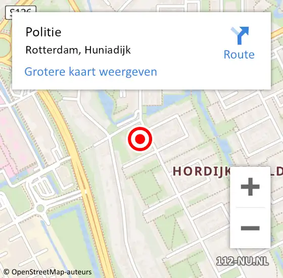 Locatie op kaart van de 112 melding: Politie Rotterdam, Huniadijk op 26 februari 2024 13:04