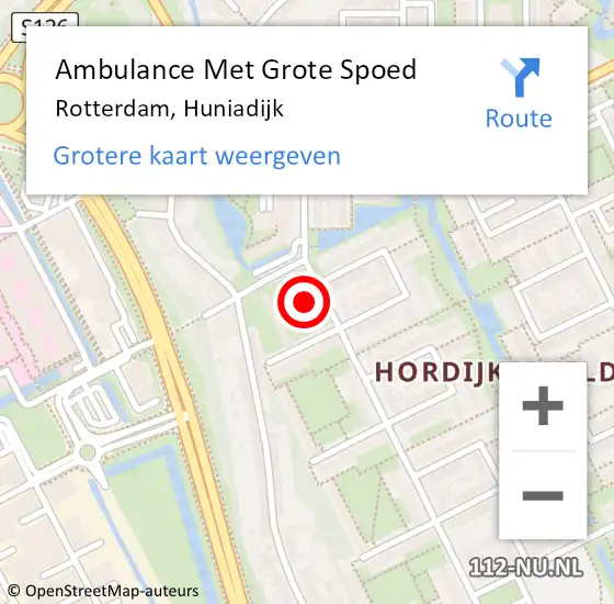 Locatie op kaart van de 112 melding: Ambulance Met Grote Spoed Naar Rotterdam, Huniadijk op 26 februari 2024 13:05