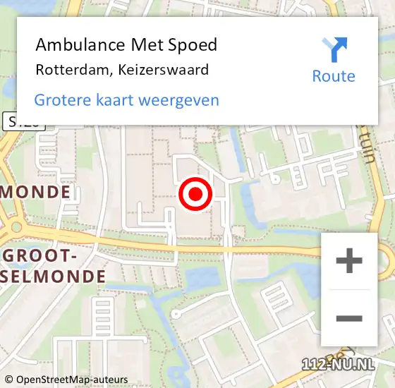 Locatie op kaart van de 112 melding: Ambulance Met Spoed Naar Rotterdam, Keizerswaard op 26 februari 2024 13:46