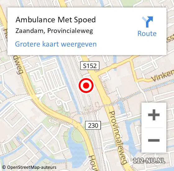 Locatie op kaart van de 112 melding: Ambulance Met Spoed Naar Zaandam, Provincialeweg op 26 februari 2024 13:59