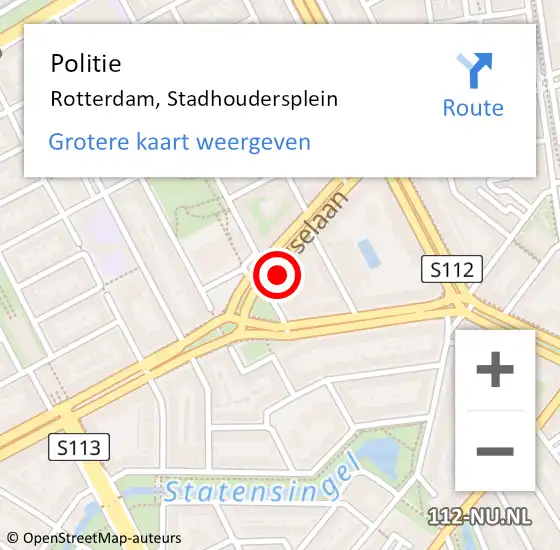 Locatie op kaart van de 112 melding: Politie Rotterdam, Stadhoudersplein op 26 februari 2024 14:07